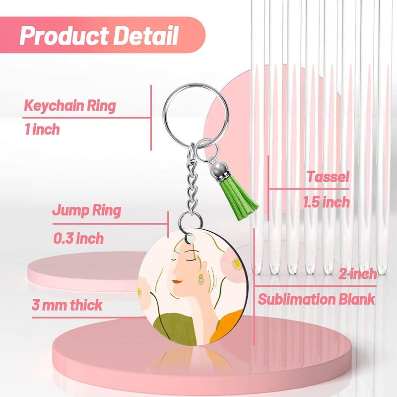 Modacraft Sublimation Keychain Blanks Set, 120Pcs with 2 Inch Round Blanks, Tassels, Keychain Rings, Jump Rings for DIY Crafting - Image 3